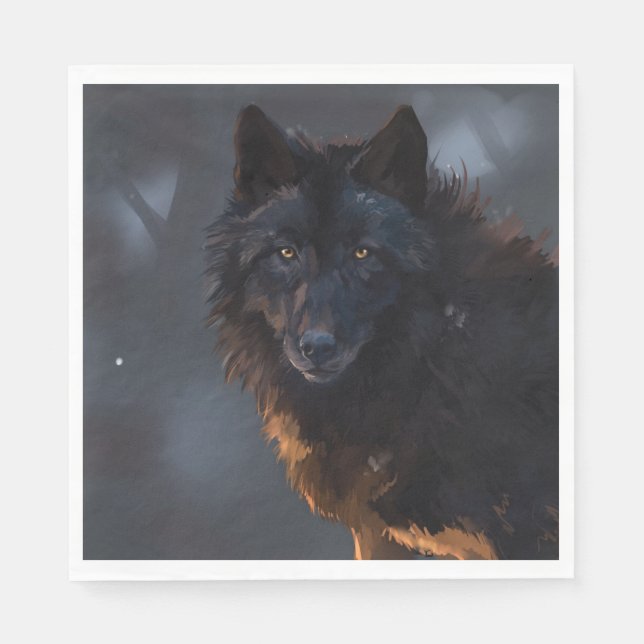 Schwarzer Wolf Serviette (Vorderseite)