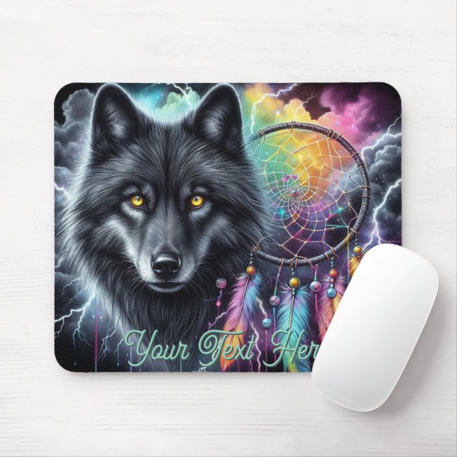 Schwarzer Wolf-Traumfänger Kosmischer Sturm Mousepad (Mit Mouse)