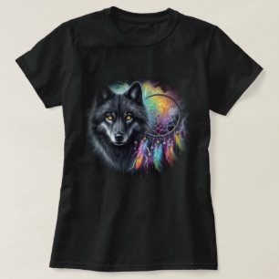 Schwarzer Wolf-Traumfänger Kosmischer Sturm T-Shirt