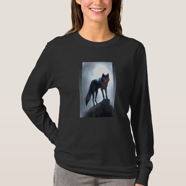 Schwarzer Wolf unheimlich Gothic Tier T-Shirt (Vorderseite)