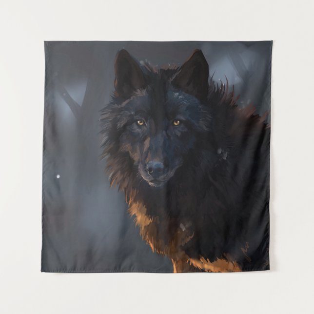 Schwarzer Wolf Wandteppich (Vorderseite)