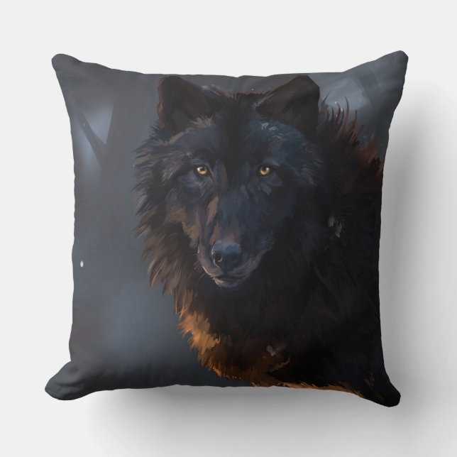 Schwarzer Wolf, Wolf, großer Wolf, schöner Wolf, W Kissen (Vorderseite)