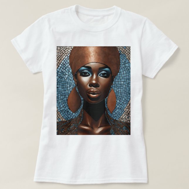 Schwarzer Woman Blue Copper Mosaik T - Shirt (Design vorne)