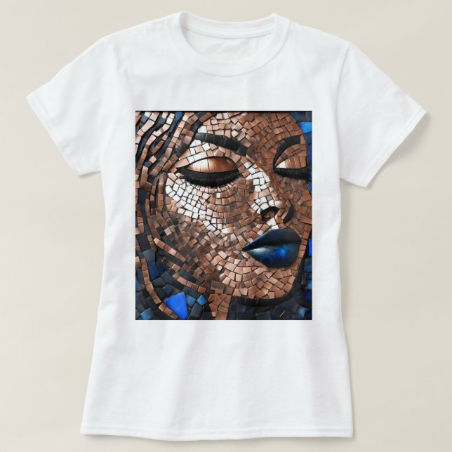 Schwarzer Woman Blue Copper Mosaik T - Shirt (Design vorne)