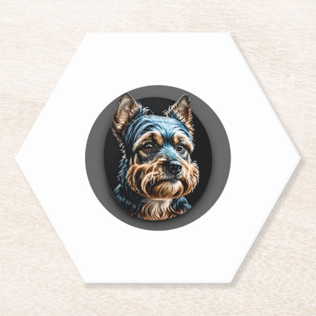 Schwarzer Yorkshire Terrier Untersetzer (Vorderseite)