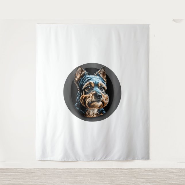 Schwarzer Yorkshire Terrier Wandteppich (Vorderseite)