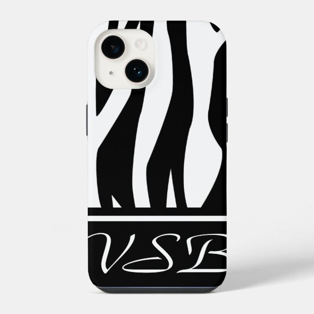 Schwarzer Zebra-Druck mit Monogramm iPhone Hülle (Rückseite)