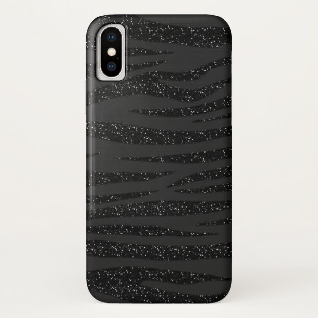Schwarzer Zebra-Glitzer Case-Mate iPhone Hülle (Rückseite)