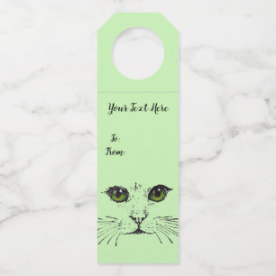 Schwarzer Zeichn von Cat Face Long Whiskers Green Flaschenanhänger