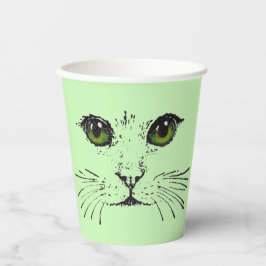 Schwarzer Zeichn von Cat Face Whiskers Green Eyes Pappbecher