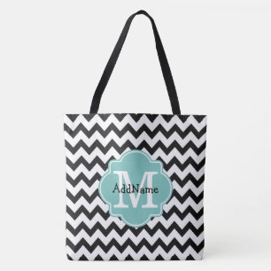 Schwarzer Zickzack Aqua-Monogramm und Personalisie