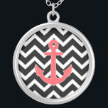 Schwarzer Zickzack rosa Anker Versilberte Kette<br><div class="desc">Schwarzer Zickzack rosa Anker</div>