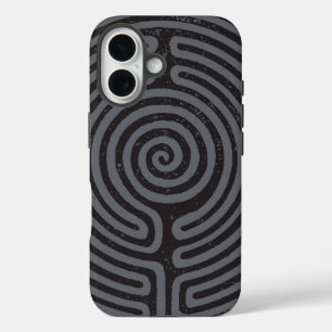 Schwarzer Zirkel Labyrinth (Grau) Kunst, Kunst und iPhone 16 Hülle