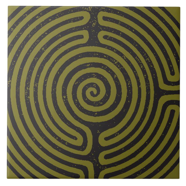 Schwarzer Zirkel Labyrinth (Olive) Kunst, Dichtung Fliese (Vorderseite)