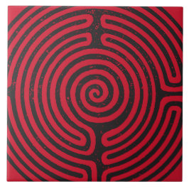 Schwarzer Zirkel Labyrinth (Rot) Kunst und Kunst Fliese