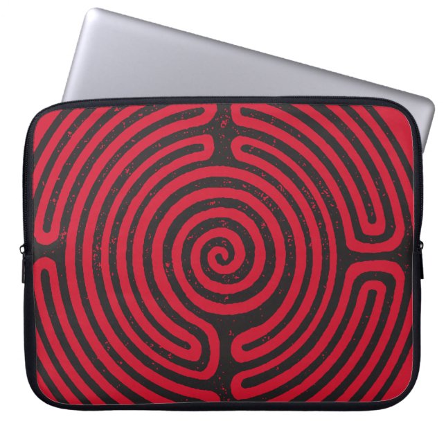 Schwarzer Zirkel Labyrinth (Rot) Kunst und Kunst Laptopschutzhülle (Vorderseite)