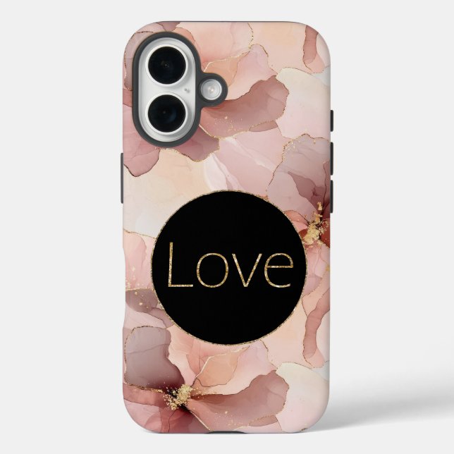 Schwarzer Zirkel Rosa Blütenrosa Glitzer Liebe Case-Mate iPhone Hülle (Rückseite)