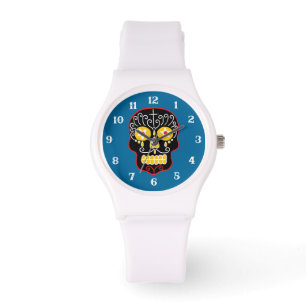 Schwarzer Zuckerschädel Armbanduhr