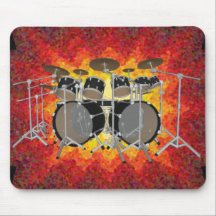 Schwarzes 10-teiliges Schlagzeug-Set & Grafik: Mau Mousepad