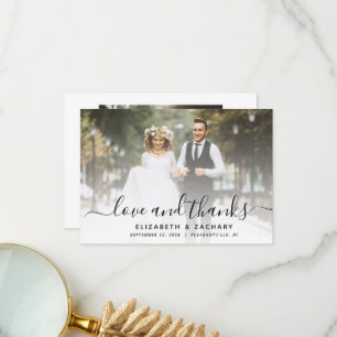 Schwarzes 2-Foto-Script-Hochzeit Dankeskarte