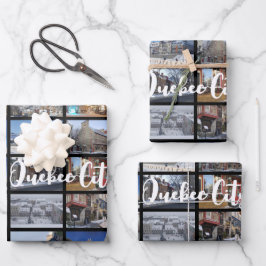 Schwarzes 30-Foto-Collage-Raster-Reise-Custom Geschenkpapier Set