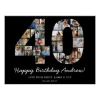 Schwarzes 40. Geburtstags-Fotocollage-Geschenk zum