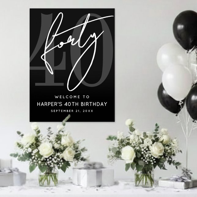 Schwarzes 40. Geburtstagspartyschild Poster (Black 40th Birthday Party Sign )