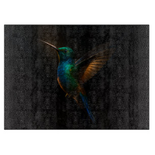 Schwarzes 4 Luxe Glas Board Hummingbird im Flug Schneidebrett
