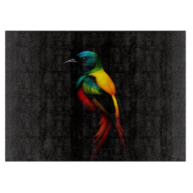 Schwarzes 4 Luxe Glas Board Regenbogen-Tropenvogel Schneidebrett (Vorderseite)