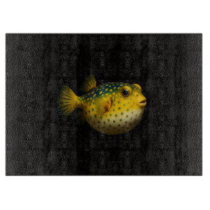 Schwarzes 4 Luxe Glasboard Gelber Kugelfisch Schneidebrett