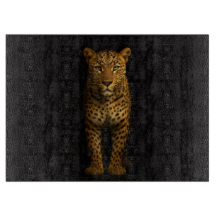 Schwarzes 4 Luxe Glasboard Majestätischer Leopard Schneidebrett