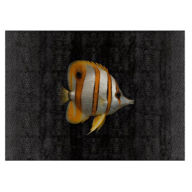 Schwarzes 4 Luxe Glasboard Reef Schmetterlingsfisc Schneidebrett (Vorderseite)