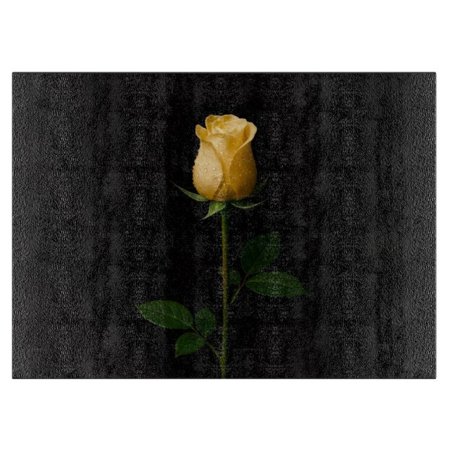 Schwarzes 4 Luxe Glasboard Sonnengelbe Rose Schneidebrett (Vorderseite)