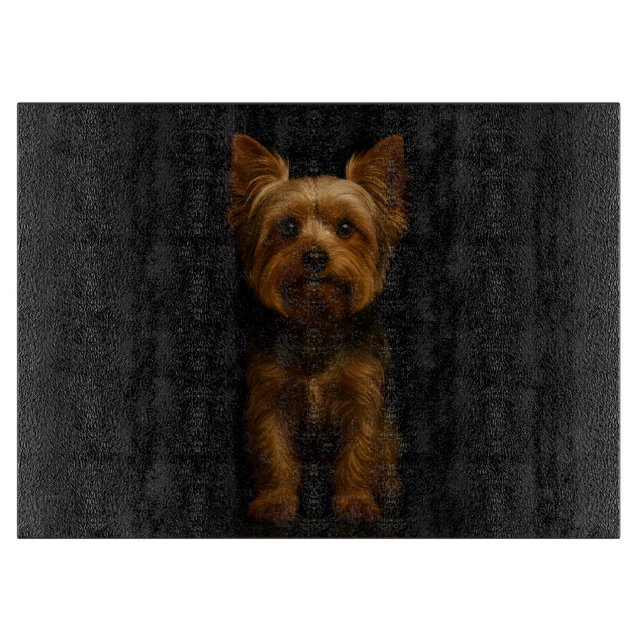 Schwarzes 4 Luxe Glasboard Yorkshire Terrier Schneidebrett (Vorderseite)