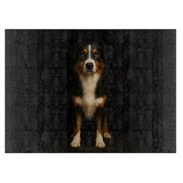 Schwarzes 4 Luxe Glass Board Aussie Shepherd Schneidebrett (Vorderseite)