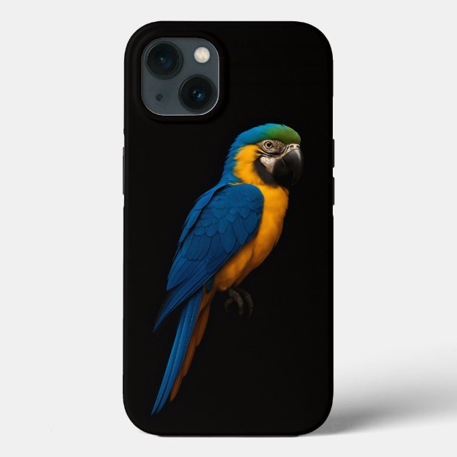 Schwarzes 4 Luxe iPhone 13, Blau-Gelber Ara Case-Mate iPhone Hülle (Rückseite)