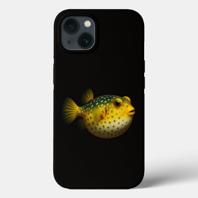 Schwarzes 4 Luxe iPhone 13 Case, Gelber Kugelfisch Case-Mate iPhone Hülle (Rückseite)