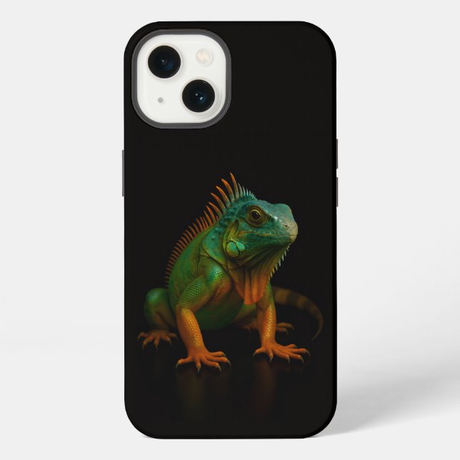 Schwarzes 4 Luxe iPhone 13 Case, Grüner Leguan Hülle (Rückseite)