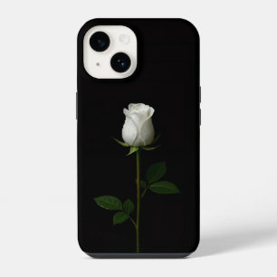 Schwarzes 4 Luxe iPhone 14 Mate, reine weiße Rose Hülle