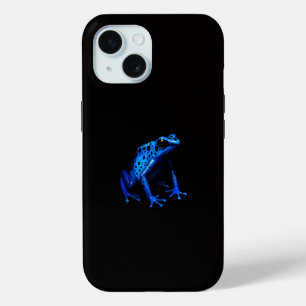 Schwarzes 4 Luxe iPhone 15 Case, blauer Frosch Hülle