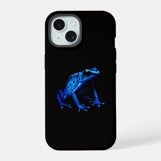 Schwarzes 4 Luxe iPhone 15 Case, blauer Frosch Hülle (Rückseite)