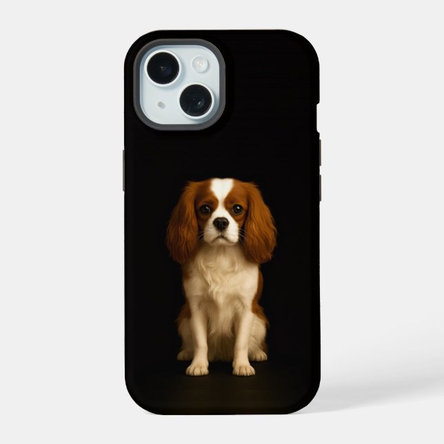 Schwarzes 4 Luxe iPhone 15 Case, Cavalier King Cha Hülle (Rückseite)