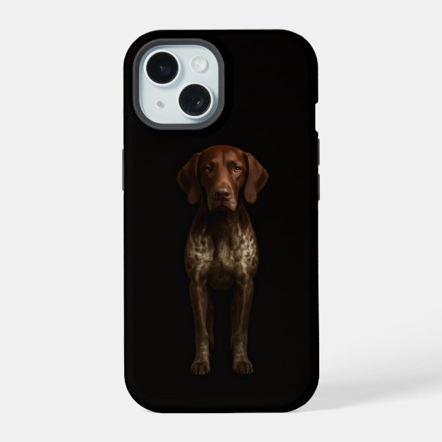 Schwarzes 4 Luxe iPhone 15 Case, Deutscher Pointer Hülle (Rückseite)