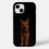 Schwarzes 4 Luxe iPhone 15 Case, Deutscher Schäfer