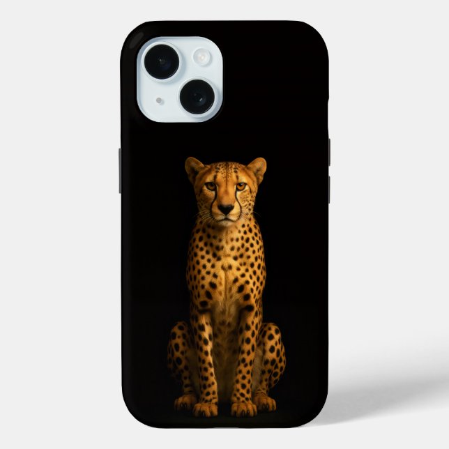 Schwarzes 4 Luxe iPhone 15 Case, eleganter Gepard Case-Mate iPhone Hülle (Rückseite)