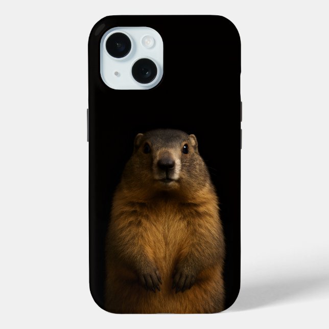 Schwarzes 4 Luxe iPhone 15 Case, Fluffy Marmot Case-Mate iPhone Hülle (Rückseite)