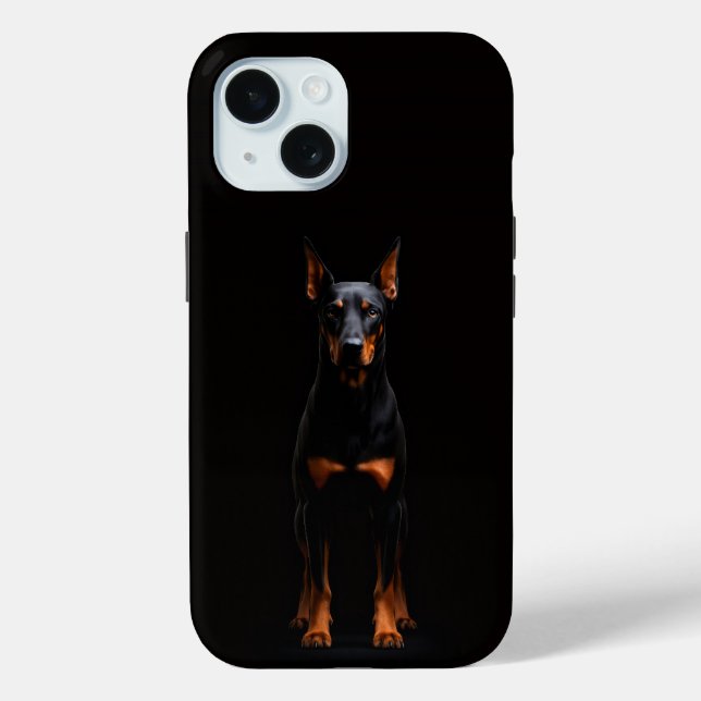 Schwarzes 4 Luxe iPhone 15 Case, Guardian Doberman Case-Mate iPhone Hülle (Rückseite)