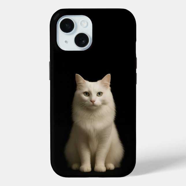 Schwarzes 4 Luxe iPhone 15 Case-Mate, Angora-Katze Case-Mate iPhone Hülle (Rückseite)