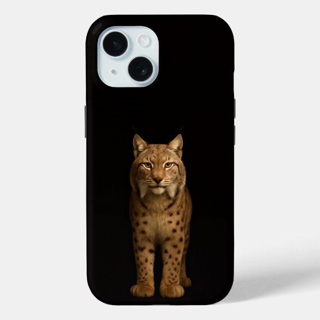 Schwarzes 4 Luxe iPhone 15 Case, Stiller Luchs Case-Mate iPhone Hülle (Rückseite)