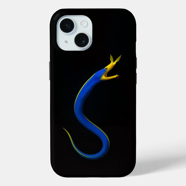 Schwarzes 4 Luxe iPhone 15 Mate, Blauer Band-Aal Case-Mate iPhone Hülle (Rückseite)